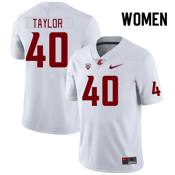 Women #40 Joe Taylor Washington State Cougars College Football Jerseys Stitched Sale-White